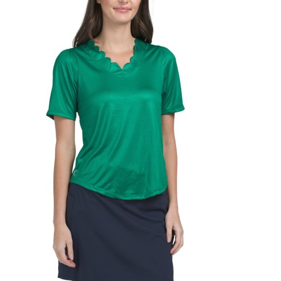 THE BUBBLE Green Emily Scalloped Neck Performance Short Sleeve Top - Picture 1 of 2